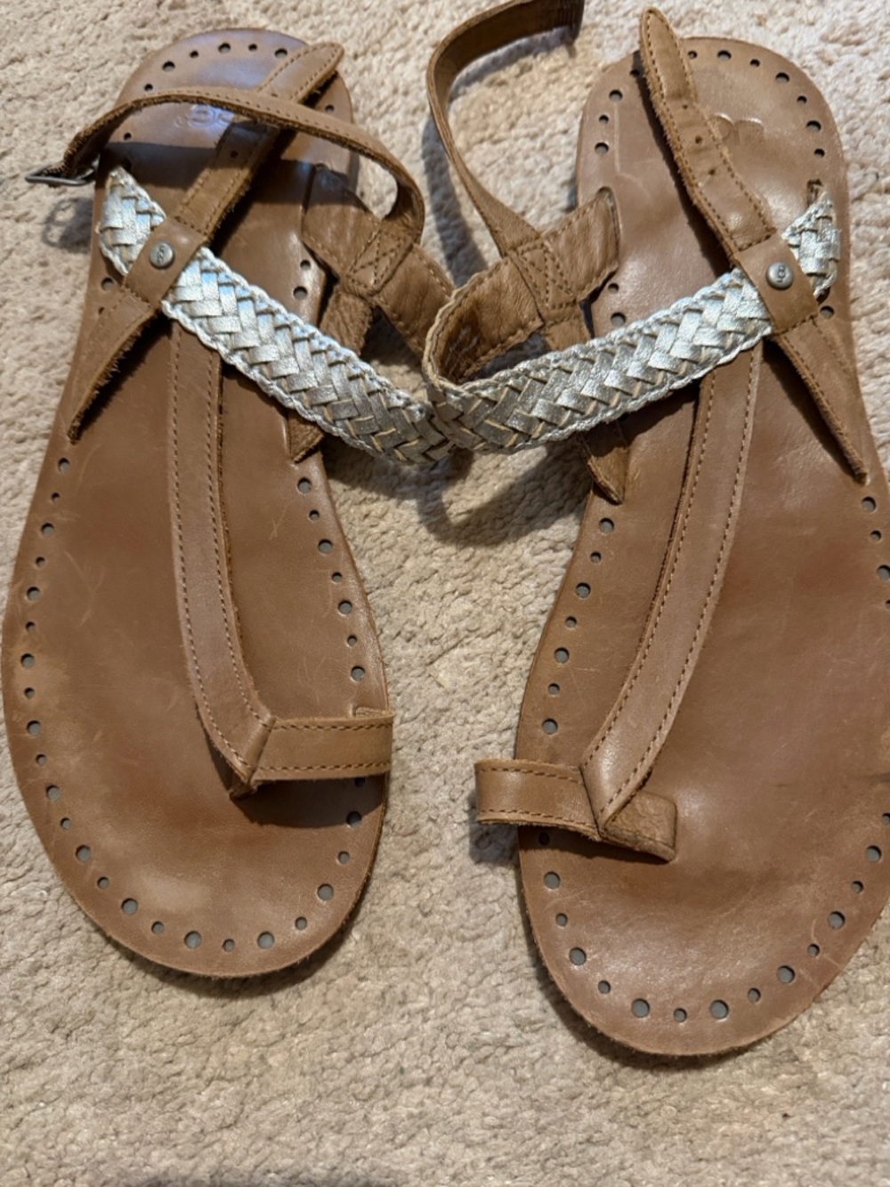 UGG Braided Strap Sandals in Brown with Metallic Accent